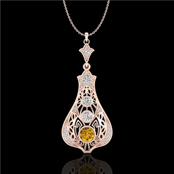 1.75 ctw Intense Fancy Yellow Diamond Art Deco Necklace 18k Rose Gold - REF-254X5A