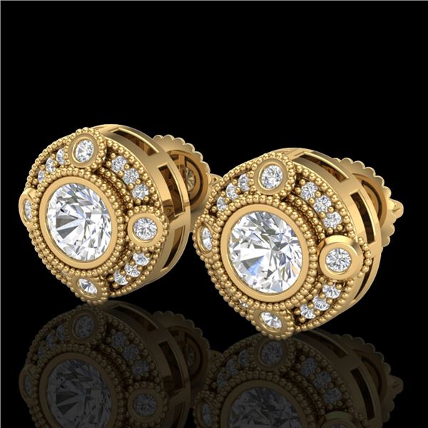 1.5 ctw VS/SI Diamond Solitaire Art Deco Stud Earrings 18k Yellow Gold - REF-263K6Y