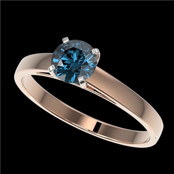 0.73 ctw Certified Intense Blue Diamond Engagment Ring 10k Rose Gold - REF-57W8H