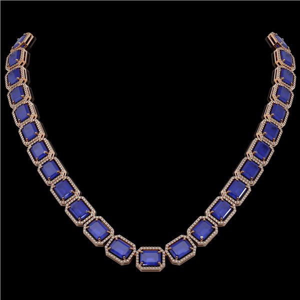 84.94 ctw Sapphire & Diamond Micro Pave Halo Necklace 10k Rose Gold - REF-859W5H