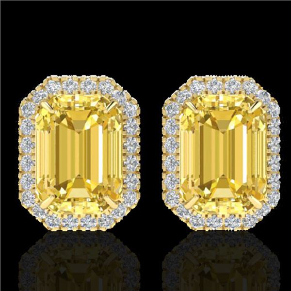 8.40 ctw Citrine & Micro Pave VS/SI Diamond Earrings 18k Yellow Gold - REF-80F2M