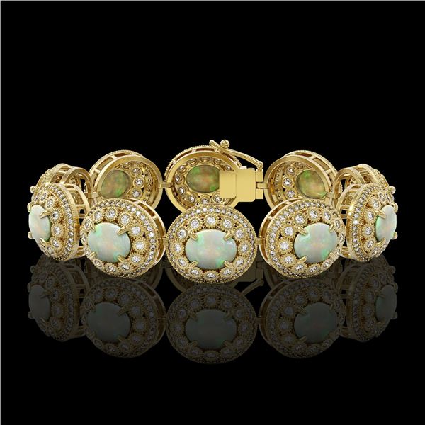 40.37 ctw Certified Opal & Diamond Victorian Bracelet 14K Yellow Gold - REF-1402W4H