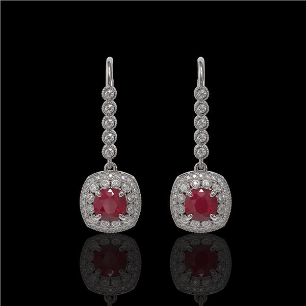 5.1 ctw Certified Ruby & Diamond Victorian Earrings 14K White Gold - REF-172R8K