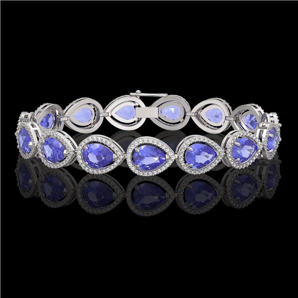 21.06 ctw Tanzanite & Diamond Micro Pave Halo Bracelet 10k White Gold - REF-532X4A