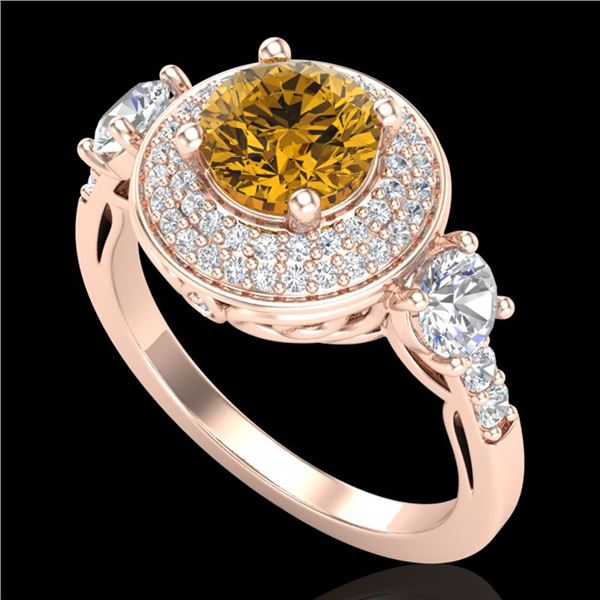 2.05 ctw Intense Fancy Yellow Diamond Art Deco Ring 18k Rose Gold - REF-345K5Y