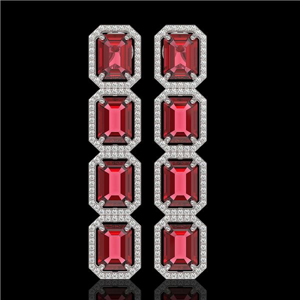 19.44 ctw Tourmaline & Diamond Micro Pave Halo Earrings 10k White Gold - REF-636R4K