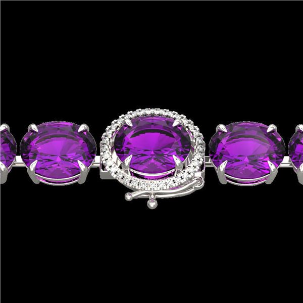 78 ctw Amethyst & Micro Pave Diamond Bracelet 14k White Gold - REF-218W2H