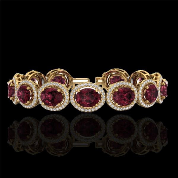 27 ctw Garnet & Micro Pave VS/SI Diamond Certified Bracelet 10k Yellow Gold - REF-360Y2X