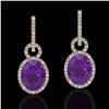Image 1 : 6 ctw Amethyst & Micro Pave Halo VS/SI Diamond Earrings 14k Yellow Gold - REF-98A2N