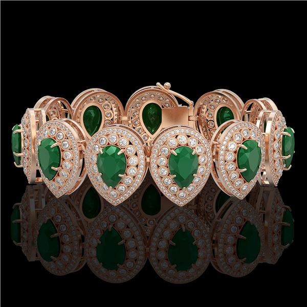 56.04 ctw Emerald & Diamond Victorian Bracelet 14K Rose Gold - REF-1745X5A