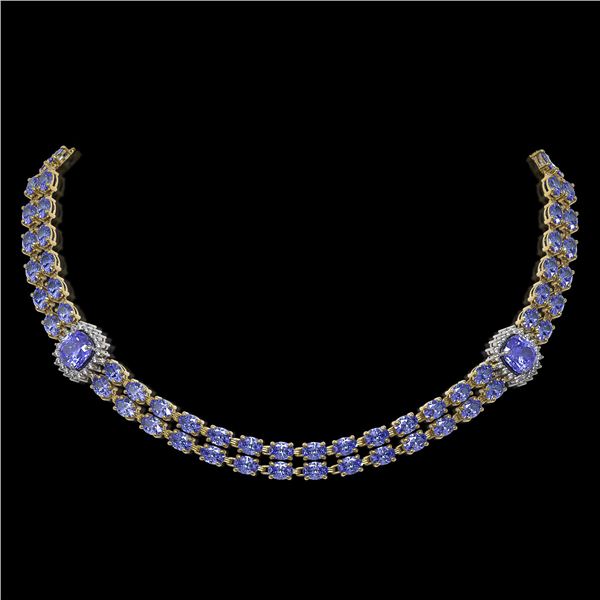 37.96 ctw Tanzanite & Diamond Necklace 14K Yellow Gold - REF-527F3M