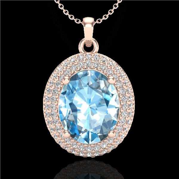 5 ctw Sky Blue Topaz & Micro Pave Diamond Necklace 14k Rose Gold - REF-84R9K