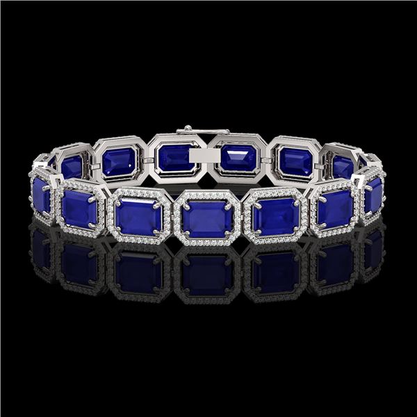 38.61 ctw Sapphire & Diamond Micro Pave Halo Bracelet 10k White Gold - REF-392K4Y