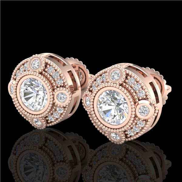 1.5 ctw VS/SI Diamond Solitaire Art Deco Stud Earrings 18k Rose Gold - REF-263H6R