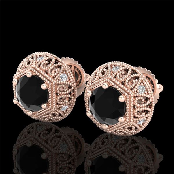 1.31 ctw Fancy Black Diamond Art Deco Stud Earrings 18k Rose Gold - REF-81A8N