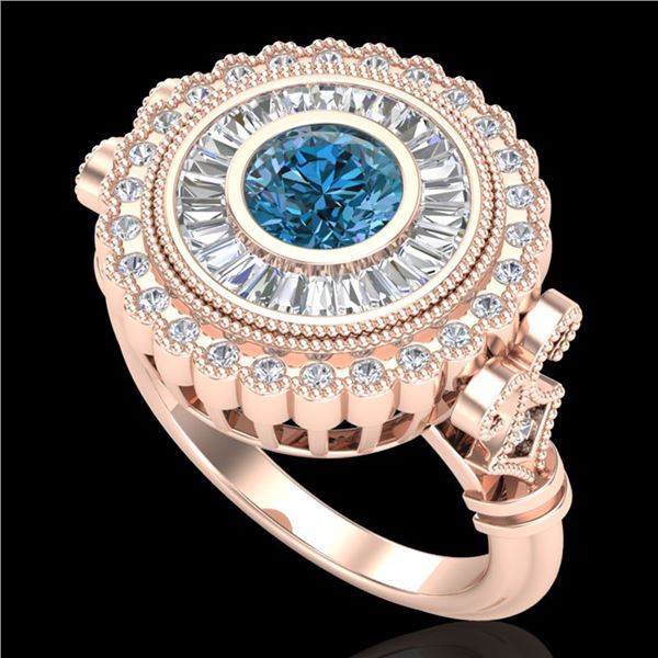 2.03 ctw Fancy Intense Blue Diamond Art Deco Ring 18k Rose Gold - REF-245F5M