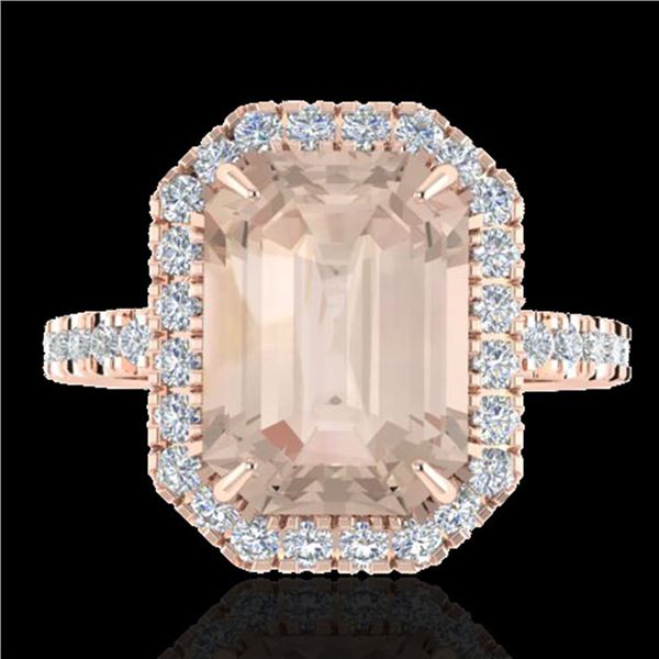 4.50 ctw Morganite & Micro Pave VS/SI Diamond Ring 14k Rose Gold - REF-91X6A