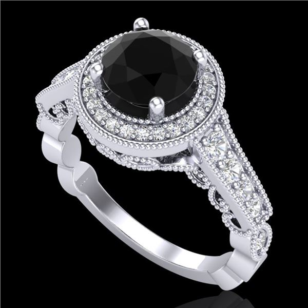 1.91 ctw Fancy Black Diamond Engagment Art Deco Ring 18k White Gold - REF-130M9G