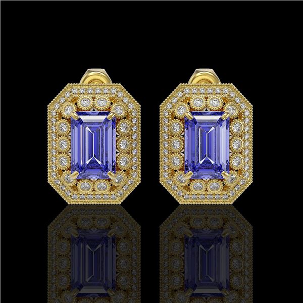 11.25 ctw Tanzanite & Diamond Victorian Earrings 14K Yellow Gold - REF-672H8R