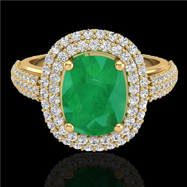 3.50 ctw Emerald & Micro Pave VS/SI Diamond Ring 18k Yellow Gold - REF-143K6Y