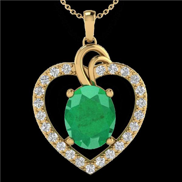 4 ctw Emerald & VS/SI Diamond Designer Heart Necklace 14k Yellow Gold - REF-81K8Y