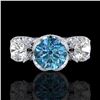 Image 2 : 3 ctw Fancy Intense Blue Diamond Art Deco Ring 18k White Gold - REF-418W2H
