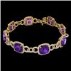 Image 2 : 30 ctw Amethyst & Micro VS/SI Diamond Bracelet 14k Yellow Gold - REF-368K9Y