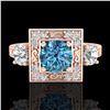 Image 2 : 1.55 ctw Intense Blue Diamond Art Deco 3 Stone Ring 18k Rose Gold - REF-178Y2X