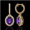 Image 2 : 3.50 ctw Amethyst & Micro Pave VS/SI Diamond Earrings 18k Yellow Gold - REF-99R8K