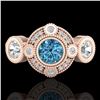 Image 2 : 1.51 ctw Intense Blue Diamond Art Deco 3 Stone Ring 18k Rose Gold - REF-218W2H