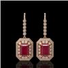 Image 1 : 14.16 ctw Certified Ruby & Diamond Victorian Earrings 14K Rose Gold - REF-318R2K