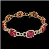 Image 2 : 25 ctw Ruby & Micro VS/SI Diamond Certified Bracelet 14k Yellow Gold - REF-457K3Y