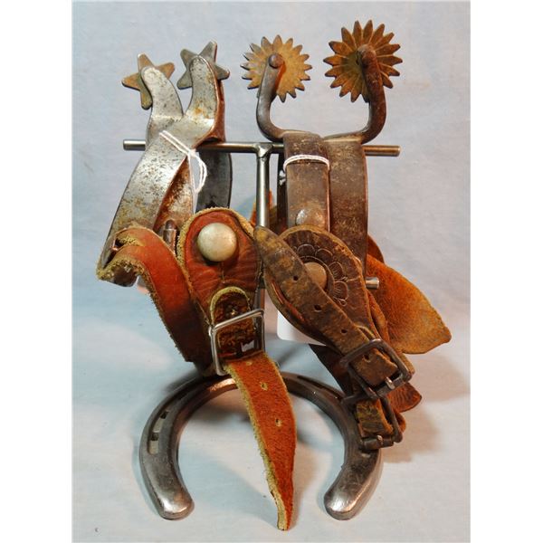 Kelly short-shank spurs w/5 pt rowels and Buermann 1880's OK spurs, double buttoned, scalloped strap