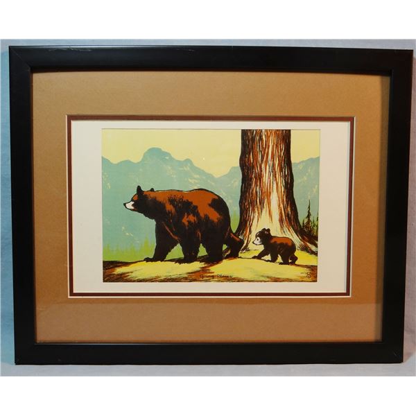 Fell, Olive, 6 x 8 ½” color serigraph, Going Places, Mama Bear & Cub, YNP