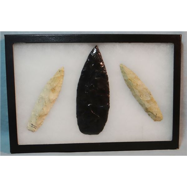 North American spear heads, (1 from Pettis Cty., Missouri) 1 is 6 1/4",  2 @ 5" each