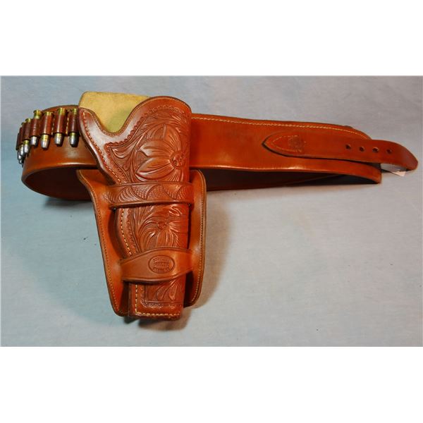 Flower tooled holster & marked cartridge belt by Bob Pletan, Wilsall, MT