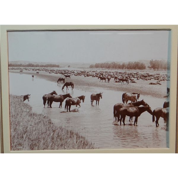 L. A. Huffman (1854-1931) sepia toned original photograph, Hot Noon Beside The Roundup Camp, 6" x 8"