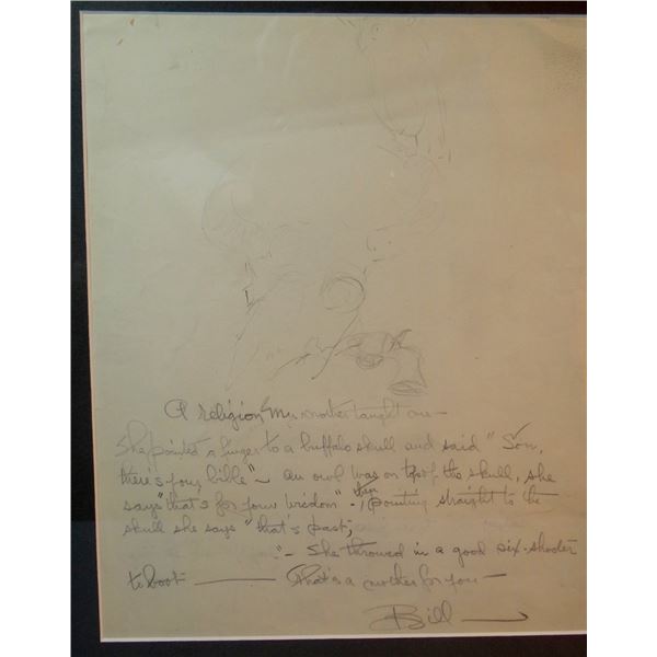Will James original drawing, (1892-1942) A Religion of My Mother, signed Bill, 11" x 9"