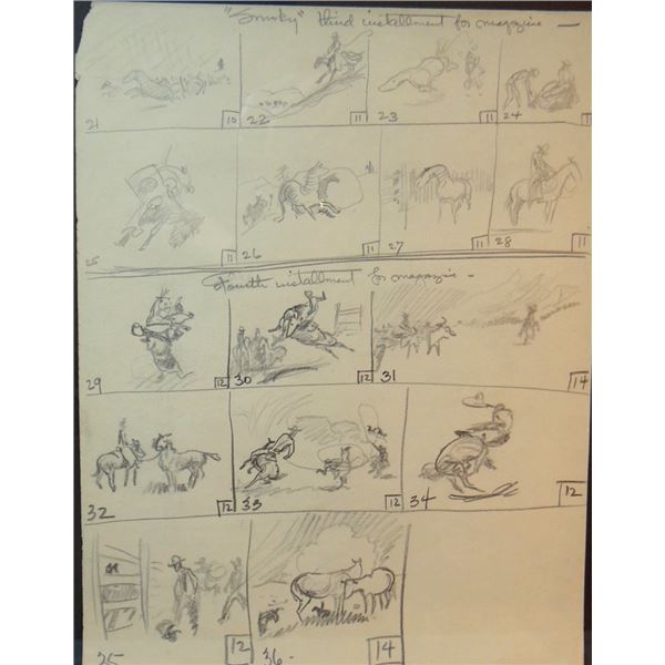 Will James original drawings for magazine, (1892-1942) Smoky, Third Installment for Magazine, 16 sma