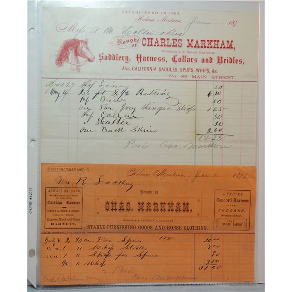 2 -1870s Charles Markham Saddlery, Helena, M. T. letterhead