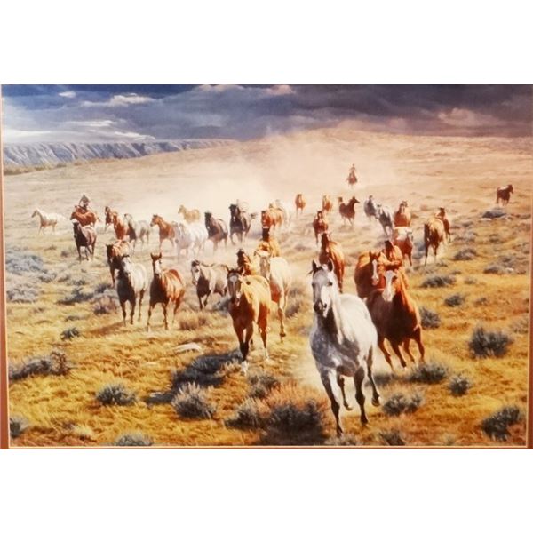 Cox, Tim limited edition framed print, Rumbling Thunder-Herd of Horses, 21" x 28", beautiful oak fra