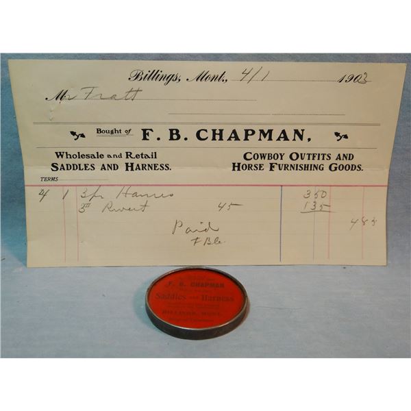 MT Rare advertising mirror, F. B. Chapman Saddles & Harnesses, Billings, MT