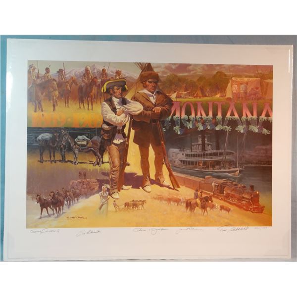 Gary Carter "Montana Centennial" print, #1326/1989, signed by 4 former MT Governors, Tim Babcock, Fo