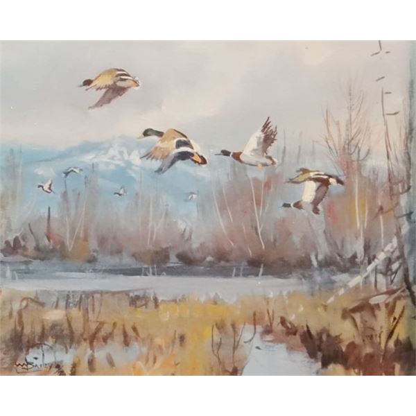 Bailey, William (1944-), Mallards Lifting, oil on board, 9" x 12"