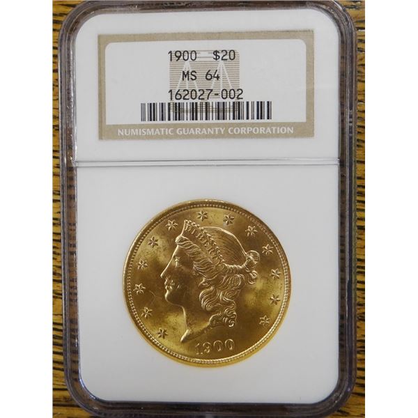 1900 Gold $20 Liberty, NGC MS 64  Est. $2200 - $2750