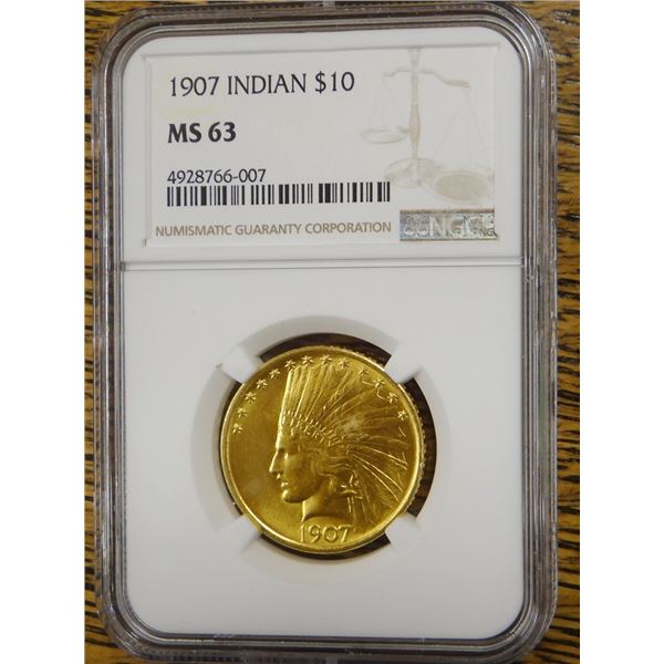1907 Gold $10 Indian, NGC MS 63 Est. $1900-2200