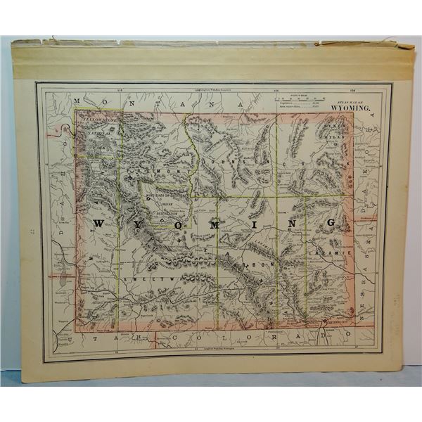1885 Montana map, 12 x 19 inches, 14 Counties, First year Fergus Co