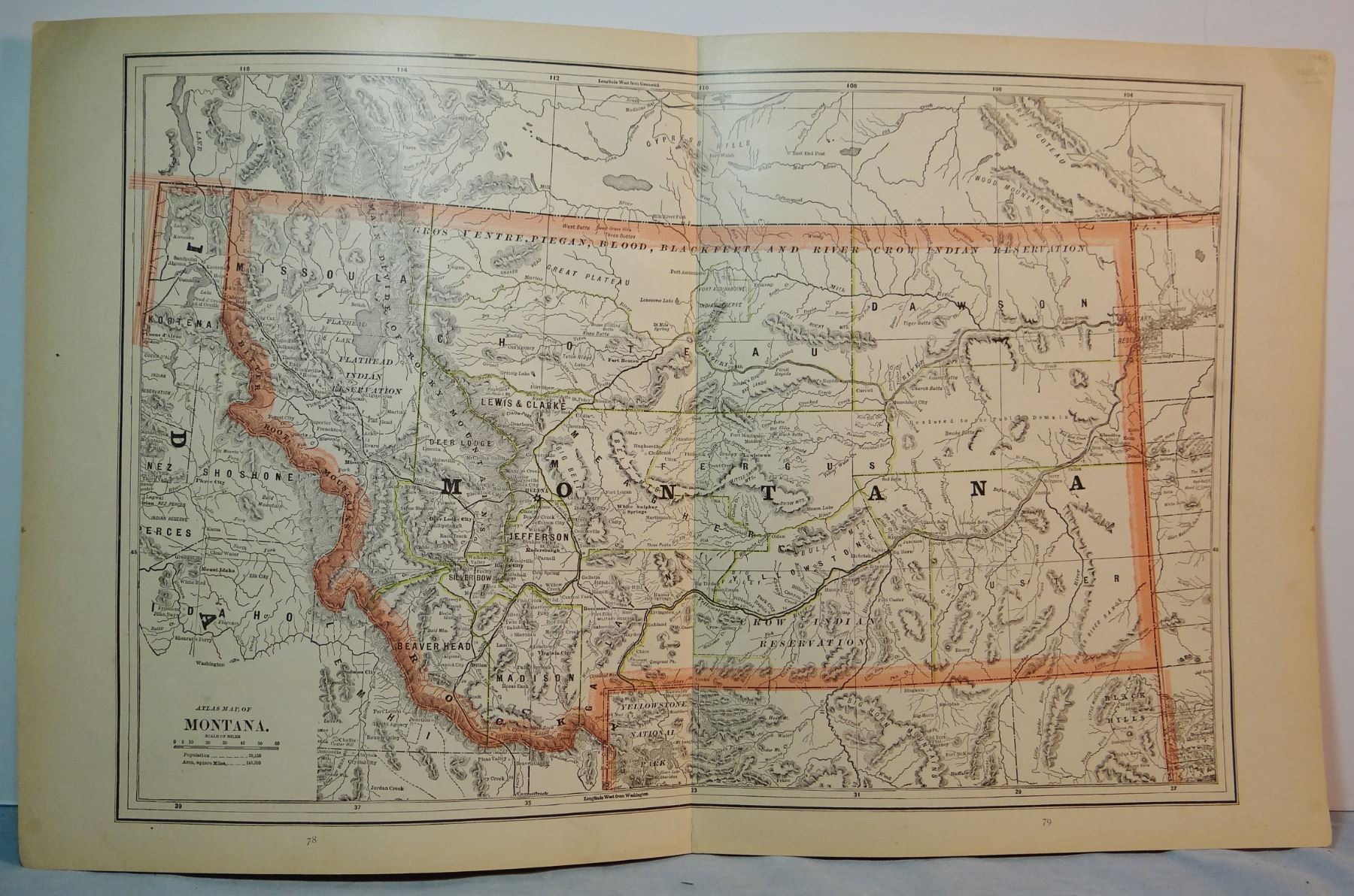 1885 Montana map, 12 x 19 inches, 14 Counties, First year Fergus Co