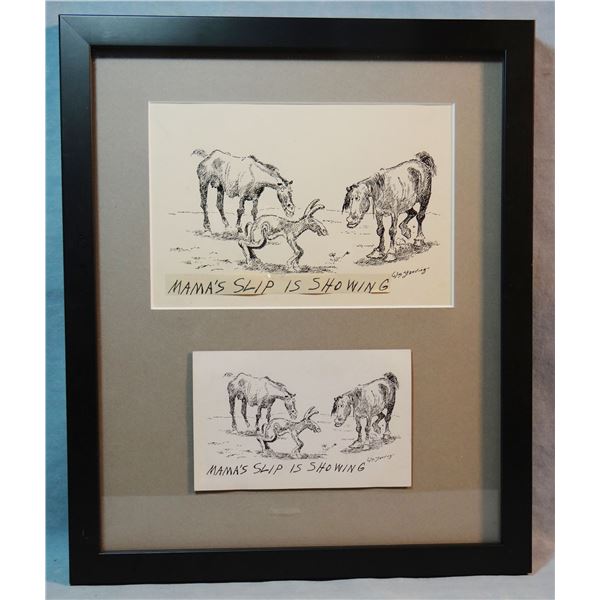 Standing, William (1904-1951) original postcard pen & ink w/ resulting postcard, framed, Mama's Slip