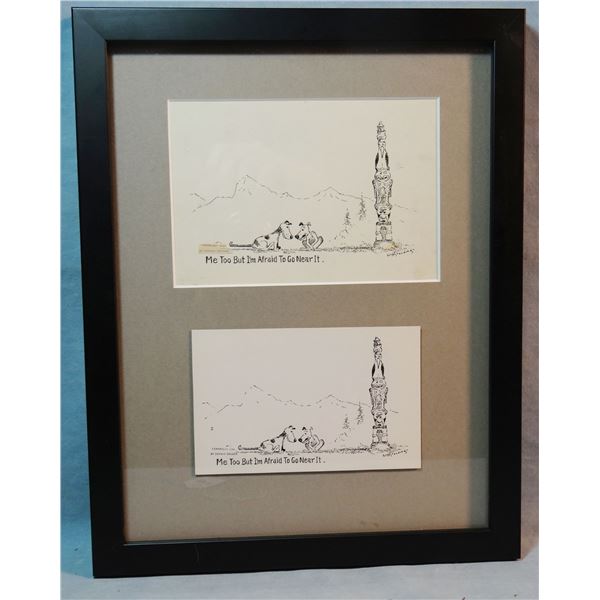 Standing, William (1904-1951) original postcard pen & ink w/ resulting postcard, framed, Me Too But 